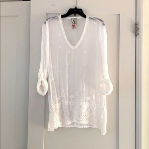 JOHNNY WAS white 100% cotton tunic top  - L